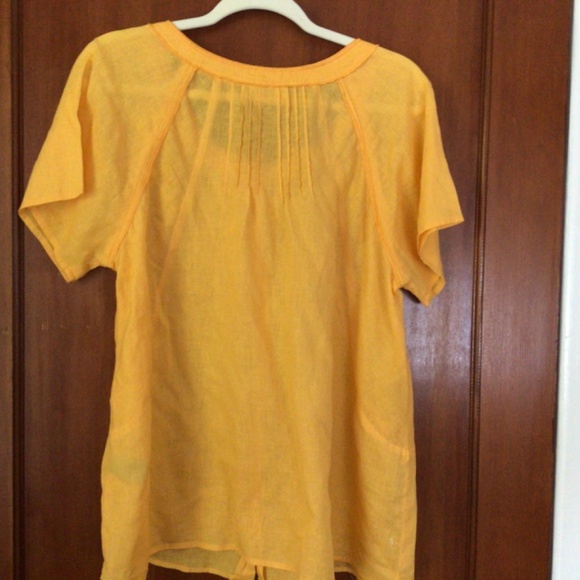 Avenue Women's Yellow Linen Cotton Blend Peasant Blouse Size 14/16 - Picture 5 of 5